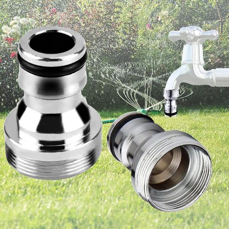 2 Pièces Connecteur Fileté Tuyau M24, Raccord Universel pour Robinet, Nezs de Robinet Femelle Tap Connector Fileté en Argent, pour Robinet, Tuyau D'Arrosage, avec Rondelles Caoutchouc (Argenté) (1/5)