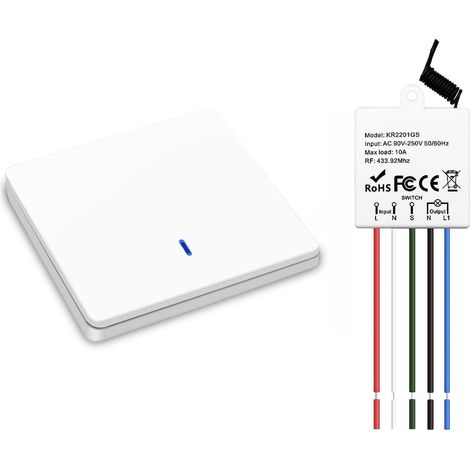 Wireless Light Switch, 433Mhz Wall Mounted Radio Transmitter and 10A Relay RF Receiver Controller, Easy Installation for Lamps up to 1500W, 220V DIY Kit Safety Switches (1/5)