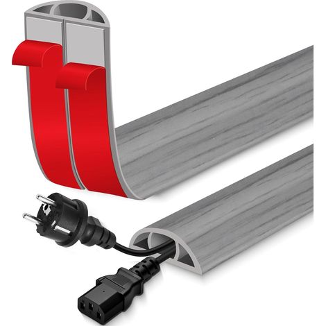 Passage de Cable au Sol adhésif goulotte Passe Cable Flexible en PVC pour la Management Bureau de Sol (Bois Gris Clair, 30mm×1m) (1/5)