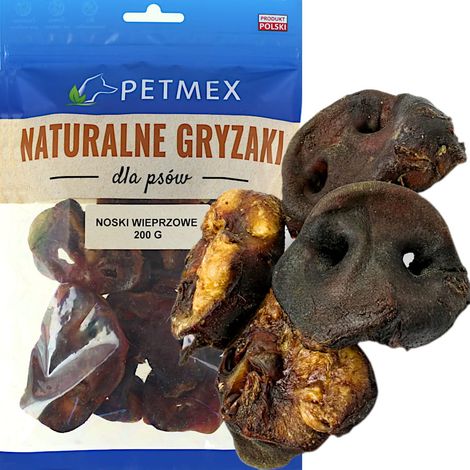 Delikatesse, natürlicher Hundekausnack Petmex Getrocknete Schweinenasen 200g