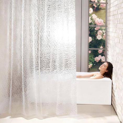 1 Rideau de douche, 180x180 cm, EVA transparent, 12 œillets métalliques, 12 anneaux plastique, salle de bain (1/5)