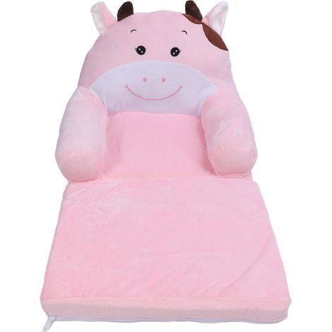 Faltbares Kindersofa, niedliches Cartoon-Design, weich, bequem, für Kinder, klappbares Couchbett für Jungen und Mädchen, Schlafzimmer, rosa Kuh, 2 Schichten (1/5)