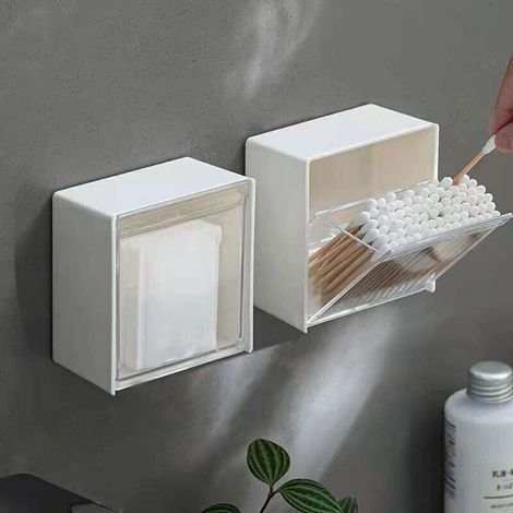 Support Mural pour Coton Tige, Distributeur de Boules de Coton suspendues Organisateur de Stockage de Ronds de Coton en Plastique pour la Maison de Salle de Bain(1pcs) (1/4)