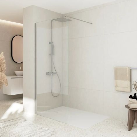 Douche à l italienne 110 cm verre 8 mm anti calcaire h200 profilé nickel brossé Keros (1/4)
