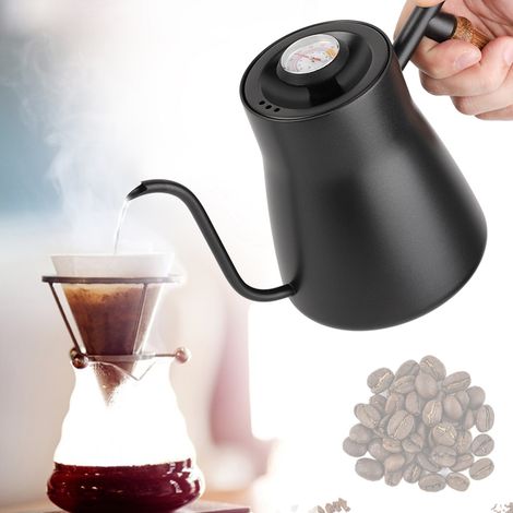 Bouilloire à café filtre en acier inoxydable de 850 ml avec col de cygne et poignée en bois (1/5)
