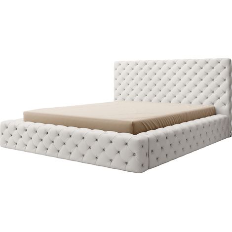 Lit coffre Prince luxe – Simili cuir capitonné-Blanc-180x200 (1/5)