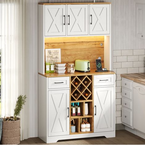 Armario alto de almacenaje con LED, botellero y 2 cajones, 105 x 40 x 180 cm blanco HAVRYA (1/5)