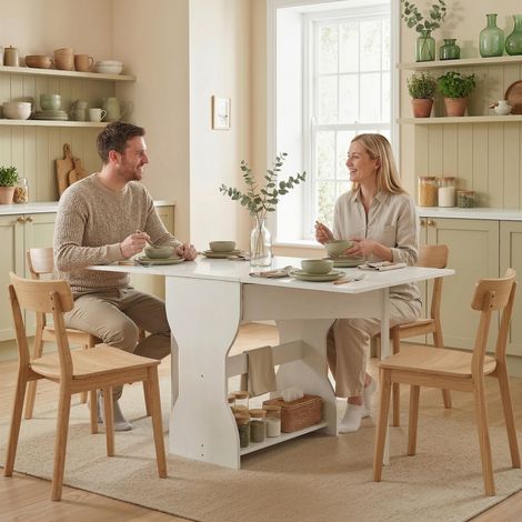 Tavolo da pranzo pieghevole, tavolo da cucina con contenitore per 2-4 persone, tavolo pieghevole per piccoli spazi, sala da pranzo, 160 x 60 x 75 cm, bianco