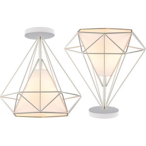 2X Lampe À Suspension Rétro Vintage En Forme De Diamant 25CM (Blanc) Plafonnier Industriel En Métal Et Fer E27 Pour Restaurant Et Café (1/5)