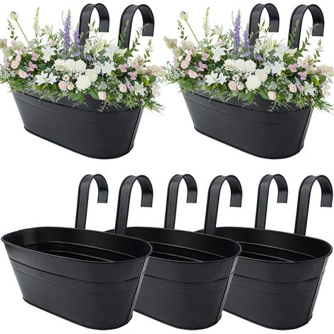 Lot de 3 grands pots de fleurs à suspendre en métal avec crochet amovible pour balcon, clôture, jardin, décoration d'intérieur (5, noir) 28,5 cm (1/5)