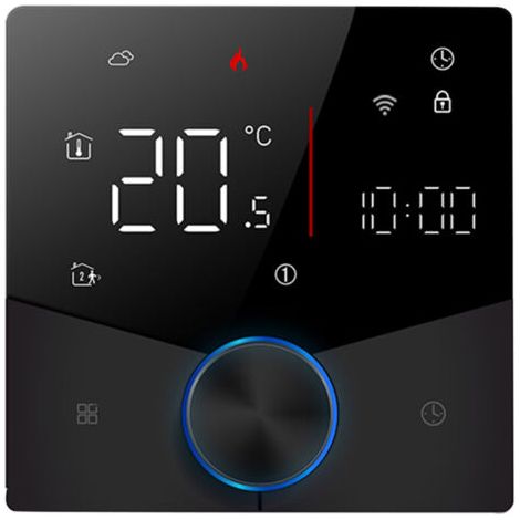 QORVA- Thermostat WiFi intelligent Tuya, commande vocale, bouton de contrôle de température numérique hebdomadaire programmable avec couleur de lumière variable pour chauffage de chaudière à eau/gaz,