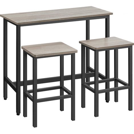 VASAGLE Tavolo Alto, Set di Tavolo e Sgabelli da Bar, Tavolo da Colazione con Set di 2 Sgabelli, Struttura in Acciaio Industriale, Greige Melange e Nero Inchiostro LBT218B02 (1/5)