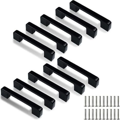 Lot de 10 poignées de porte de cuisine carrées en acier inoxydable avec trou central de 128 mm (vis incluses) (1/4)