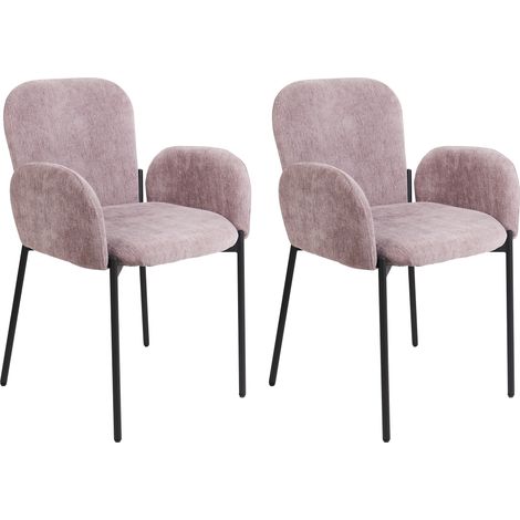 Conjunto de 2 sillas de comedor retro vintage tejido tapizado de poliéster con reposabrazos rosa Albee (1/5)