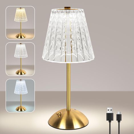 Lampe de Table Tactile Sans Fil, Petite Lampe de Table en Cristal Rechargeable à LED 2000mAh 3 Couleurs Rétro, Éclairage D'ambiance pour Chambre Salle à Manger Cuisine Bar Décoration D'intérieur