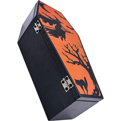 Vintage Coffin Treat Box in Zinc Alloy and Wood with Hinged Lid for Storage and Halloween Parties (1/5)