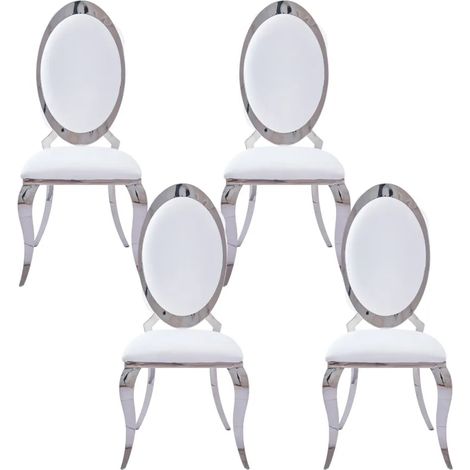 Lot de 4 chaises ANGEL baroque Chrome simili cuir blanc (1/5)