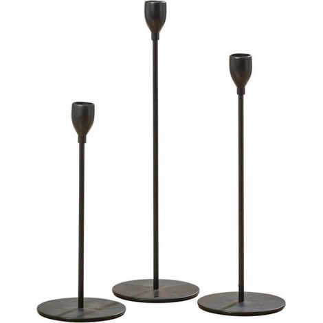 - Bougeoir - Lot de 3 - 23, 28 et 33 cm - Métal - Ø 10 cm - Noir (1/2)