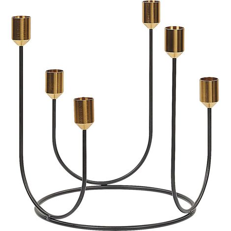 Candelabro de metal negro y dorado 25 cm portavelas forma redonda decoración moderna Panay