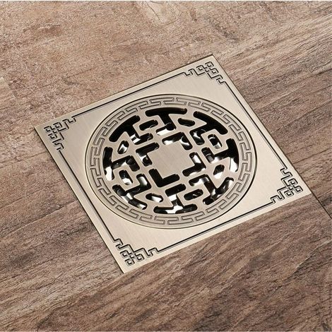 Drain de douche Carre, Laiton Drainage de douche 10x10 Caniveau de douche Salle de Bains Anti-Odeur Drain de douche Antique (1/4)