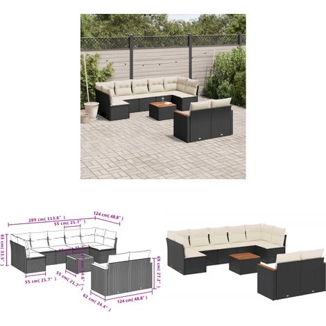 10-tlg. Garten-Sofagarnitur mit Kissen Schwarz Poly Rattan - Gartenmöbel Set - Gartensorte - Outdoor Möbel - Lounge Sofa - Esstisch - Home & Living (1/3)
