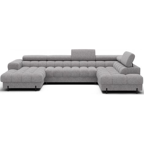 Canapé panoramique convertible Gris chiné clair angle droit FERARIA 358x93x202cm (1/5)