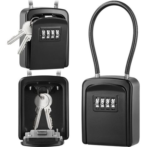 Key Box with 4-Digit Combination Lock, Waterproof Outdoor Key Box, Wall-Mounted Key Box with Handle for Garage, Home, Office, School, Aluminum Alloy (1/5)