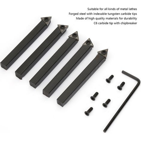 5 pièces outils de tour à plaquette réversible en carbure cimenté 1/4 pouce pour tournage (1/5)