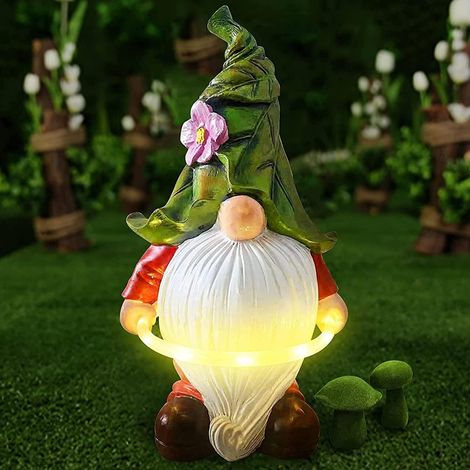 Solar Garden Gnome Statue Lights with LED Solar Powered Synthetic Resin Hula Hoop Gnome with Solar Powered LED Lights for Garden Patio Yard Lawn Outdoor Decor (1/5)
