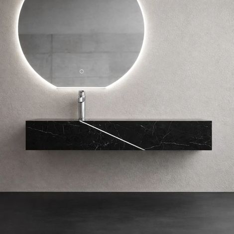 Lavabo consolle sospeso astrid pietra artificiale colore nero e bianco venato finitura- nero - confezione 1