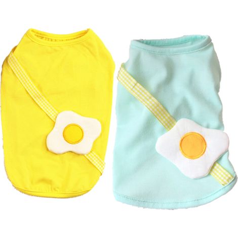 Lot de 2 t-shirts mignons pour chien et chat, motif œufs pochés, gilet d'été en coton, t-shirts pour chiot (jaune et vert)