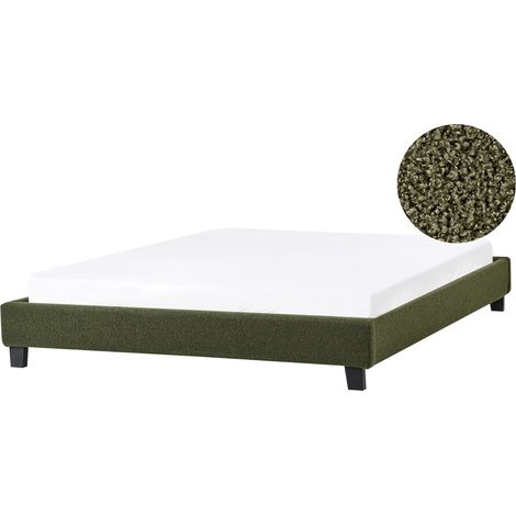 Cama sin cabecero minimalista tapizada de bouclé 160 x 200 cm verde oscuro Roanne