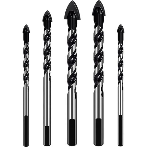 Lot De 5 Forets Carrelage, Foret Diamant, Forets Bois, Pour Carrelage en Porcelaine, Céramique, Brique, Bois, Verre (6mm+8mm+10mm+12mm) (1/5)