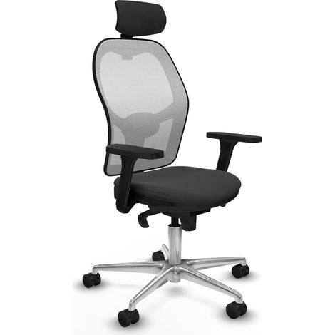 Jorquera sincro malla blanca similpiel gris oscuro brazos 3D base aluminio cabecero 2D ruedas 65mm nailon (1/5)