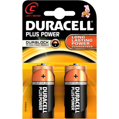 cf 2 piles alcalines Duracell plus une demi-lampe de poche MN1400 LR14 1,5W