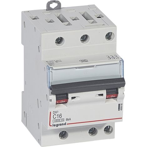 Disjoncteur DX³4500 6kA borne à vis tripolaire 400V 16A courbe C 3 modules LEGRAND 406892