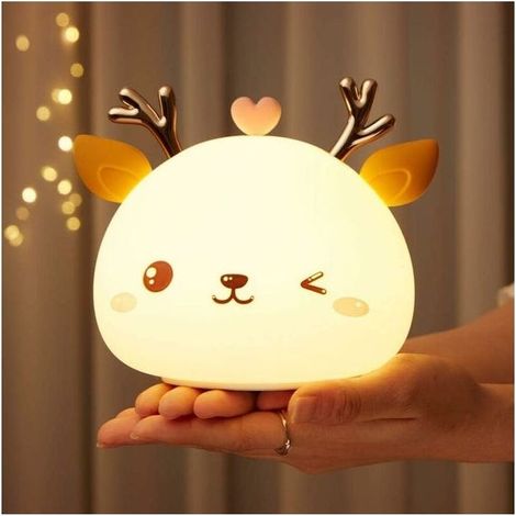 Baby Night Light, Rechargeable LED Children's Night Light, Bedside Lamp, 7 Colors Portable Silicone, Multicolor Deer Lamp with Touch Control, Gift (1/5)