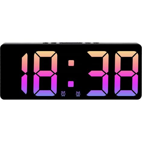 Réveil LED grand écran, horloge numérique simple avec calendrier et thermomètre, lampe rose 5528a (1/5)