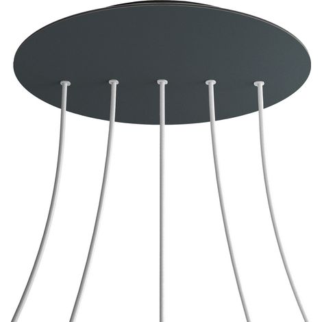 creative cables Rose-One XXL Rosette ronde, diamètre 400 mm avec 5 trous en ligne et 4 trous sur le côté - Anthracite, Noir (1/5)