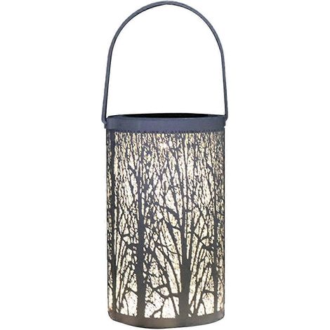 Tronc d'arbre blanc, lampe solaire creuse, projecteur à motif de fer-- (1/5)