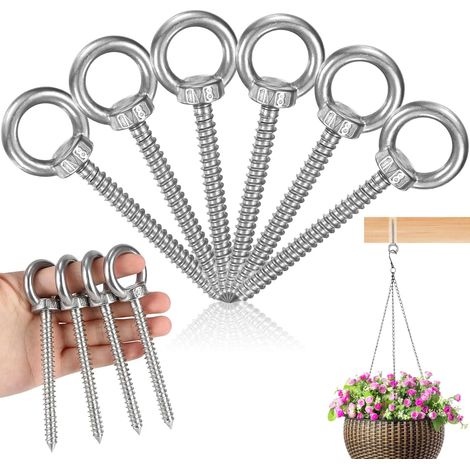 6 Pitons à Visser Inox 304 M8x84mm Anneau Fermé pour Balançoire et Suspension Lourde Extérieur et Intérieur Argent (1/5)