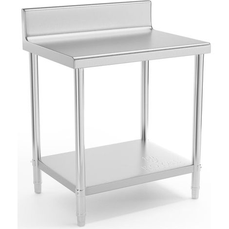 Mesa de trabajo de cocina profesional de acero inoxidable 80 x 60 cm con borde, capacidad de carga de 190 kg 140003663/2