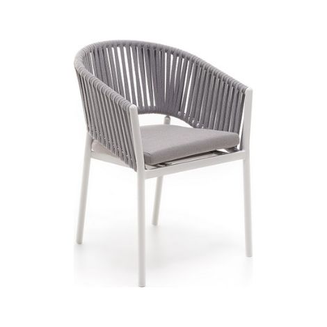 KLULK Poltroncina Da Esterno Barbados In Alluminio Verniciato A Polvere Bianca Con Intreccio In Corde L 57 x P 60 x H 80 Cm (1/5)