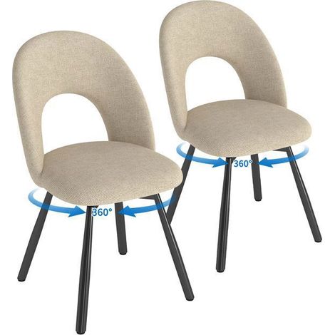 WAFTING Lot de 2 Chaises de Salle à Manger Pivotantes, Chaises de Cuisine en Lin, Pieds en métal, Marron Clair (1/5)