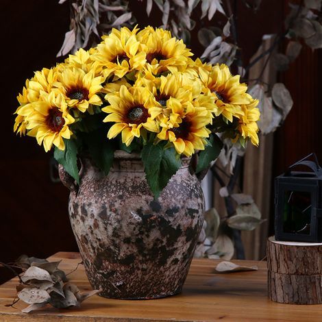 6 Pièces Fleurs Artificielles Décoratives Tournesol Réalistes pour Salon Mariage Décoration Intérieure (1/5)