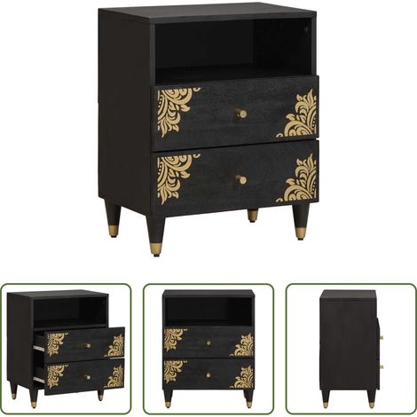 vidaXL Étagère - Cabinet de chevet Noir 50 x 33 x 62 cm Bois de mangue massif (1/5)