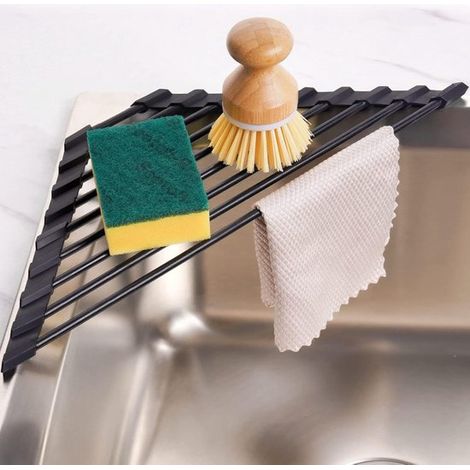 Égouttoir de cuisine - égouttoir triangulaire - égouttoir pliable - égouttoir à vaisselle - noir - silicone/fer galvanisé noir (1/5)