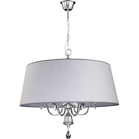 Lampadario cromato con cristalli paralume grigio 6xE27