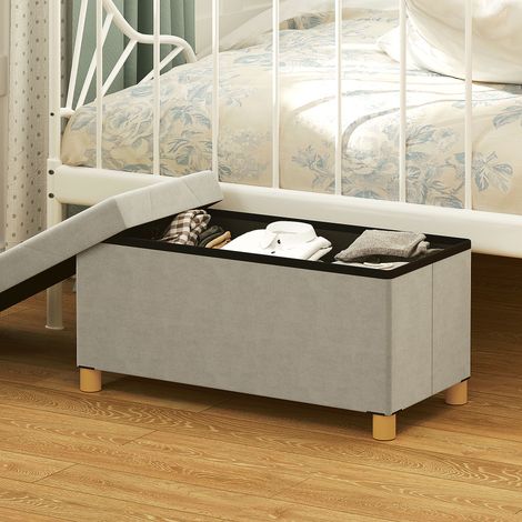 Coffre de rangement pliable 67L, dessus capitonné avec doublure velours, dimensions 76x38x38cm, couleur crème (1/5)