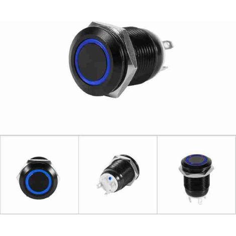 Interrupteur à bouton-poussoir LED Voiture 12mm lumière LED bouton poussoir momentané interrupteur auto commutateur bleu (1/5)
